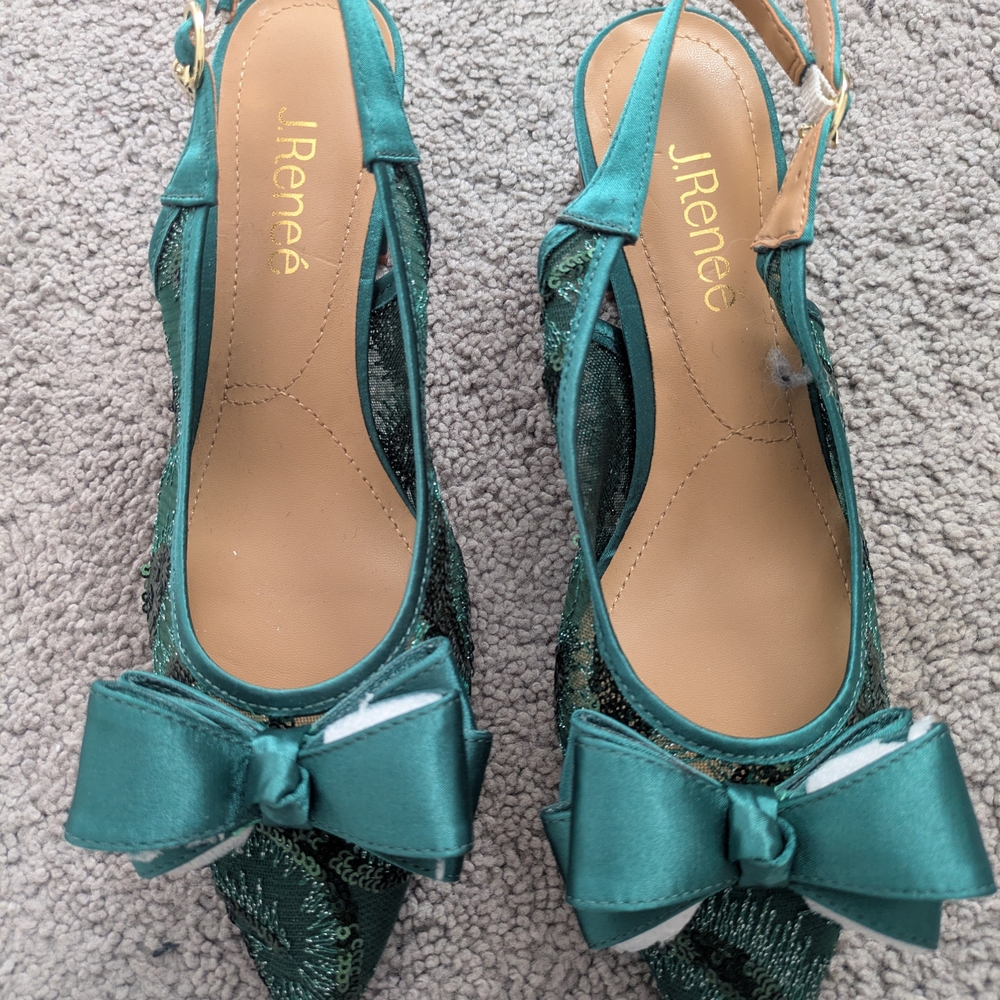 J.Renee Teal Satin Bow Slingback Heels